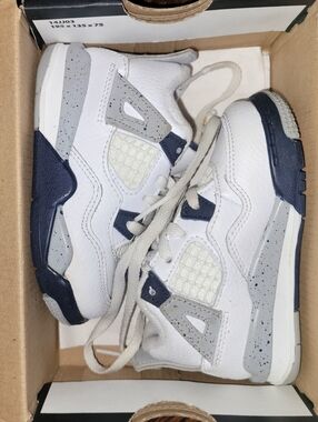 Jordan Kids White, Navy & Gray Basketball Sneakers
